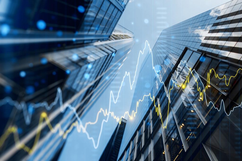Glasfassaden mit Chart im Vordergrund